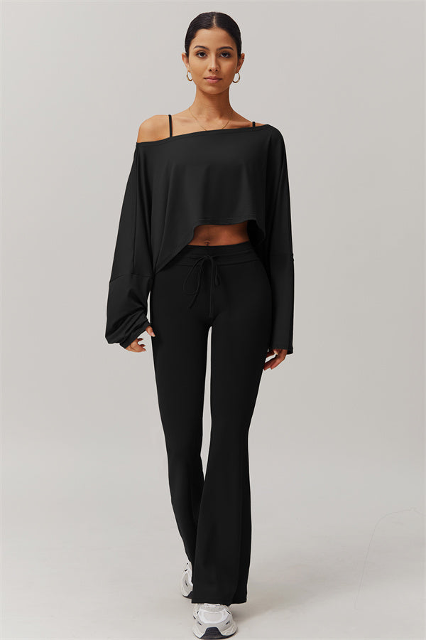 The Resonate Drift Cropped Pullover Flared Leggings 2-Piece Set