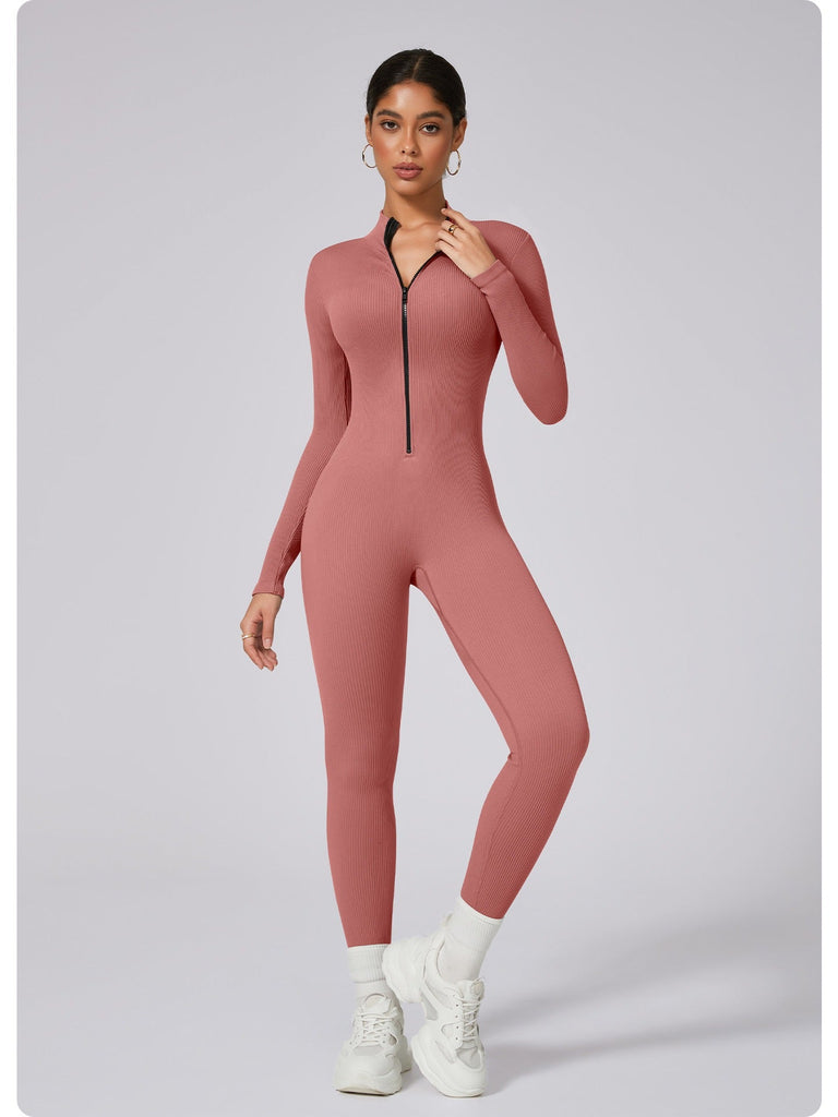 Zip Up Luxe Ribbed Jumpsuit Dusty pink