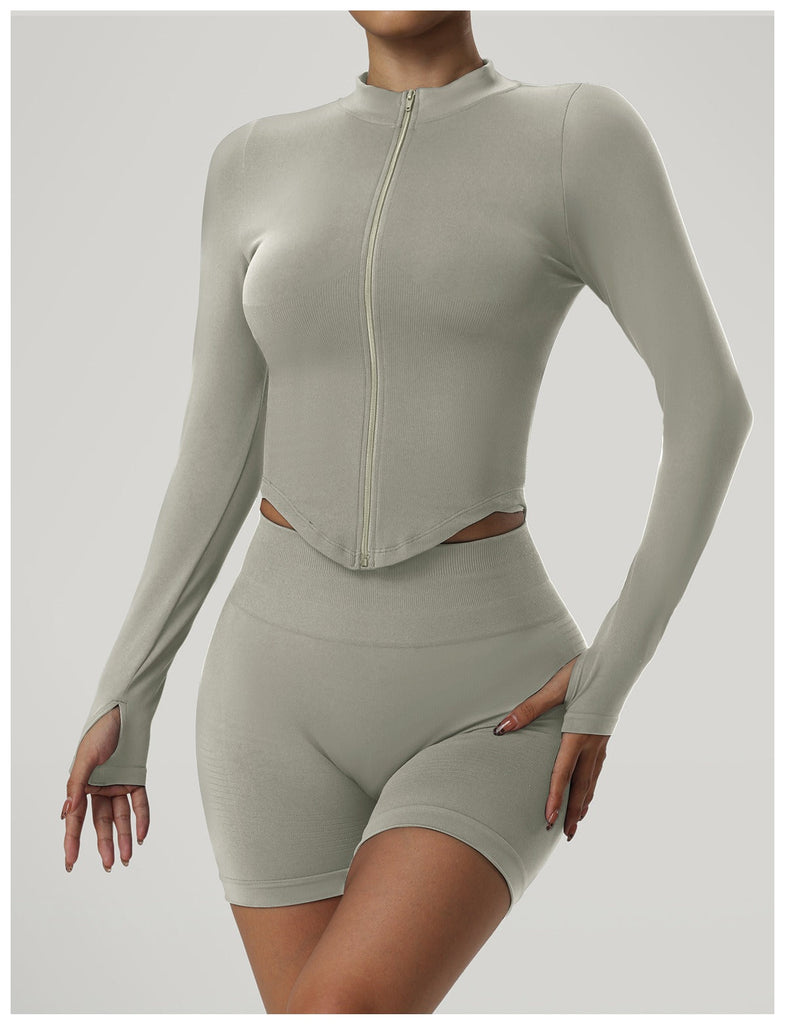 Blake Longsleeve Zip Top & Shorts Set Khaki