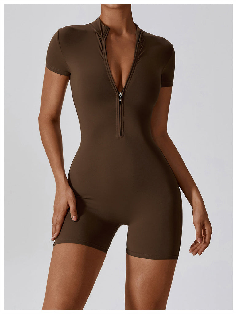 Super Sculpt Short Sleeve Romper (size down) Brown