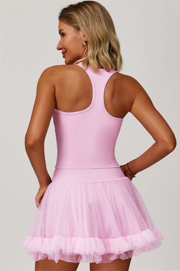 The Dynamic Crop Top Mesh Tennis Skirt 2-Piece Set