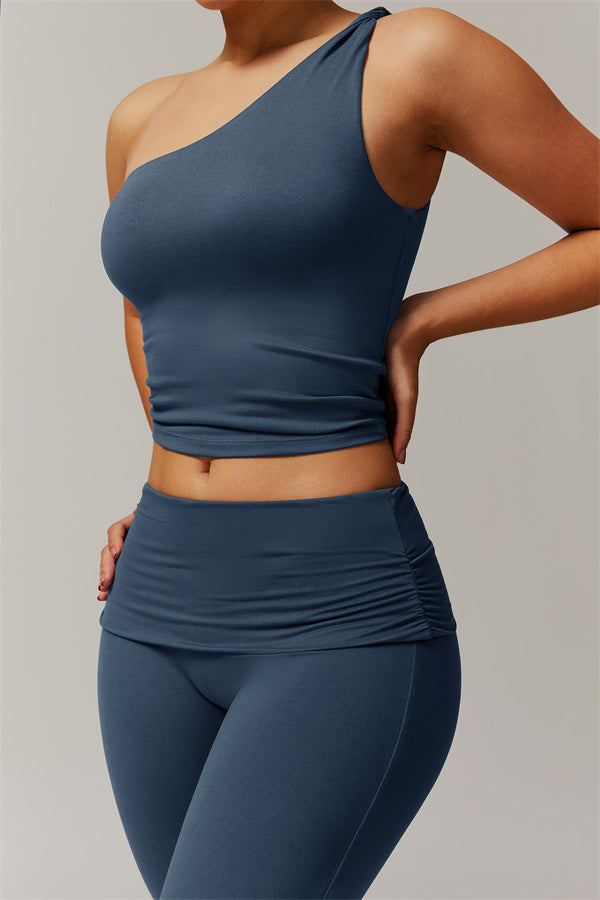 The Luxe One-Shoulder Crop Top Flared Leggings 2-Piece Set