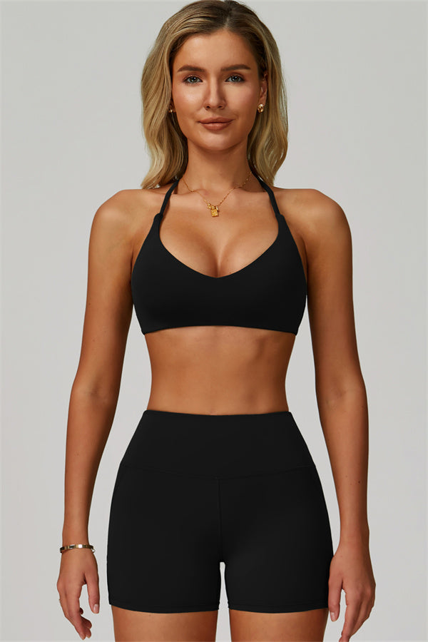 The Bold Cross Back Sports Bra Shorts 2-Piece Set Black