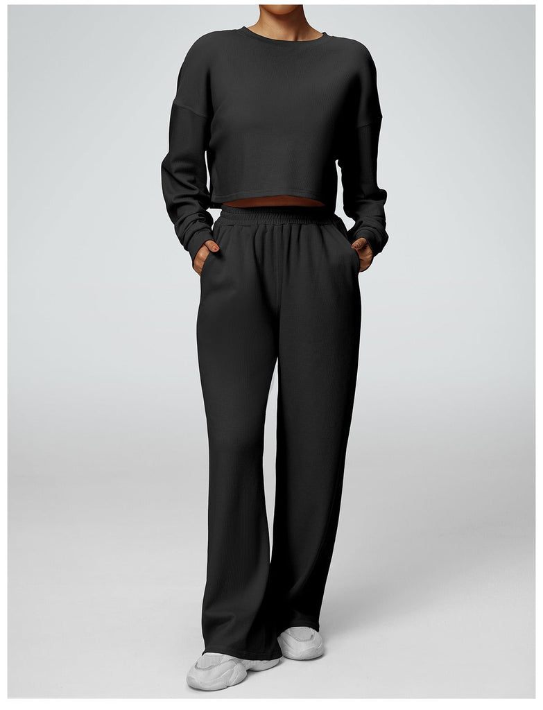 Dana Longsleeve Top & Flared Set Black