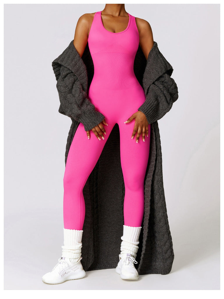 Mila Backless Racer Jumpsuit Hot pink
