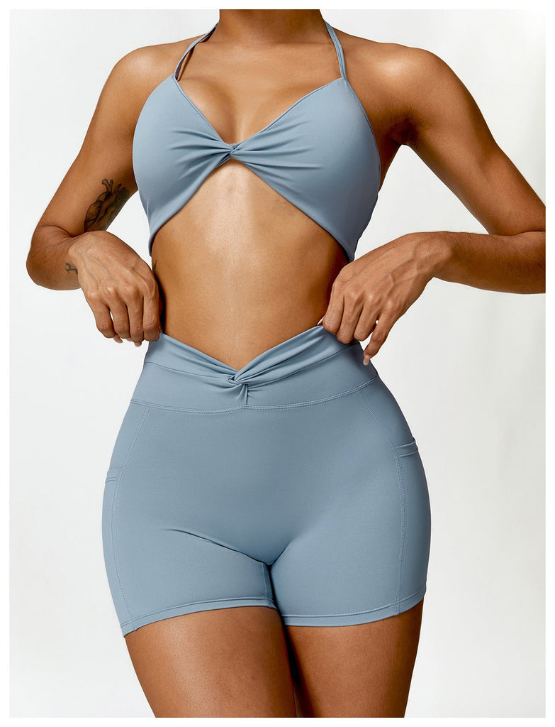 Double Twist Top & Shorts Set Blue-grey