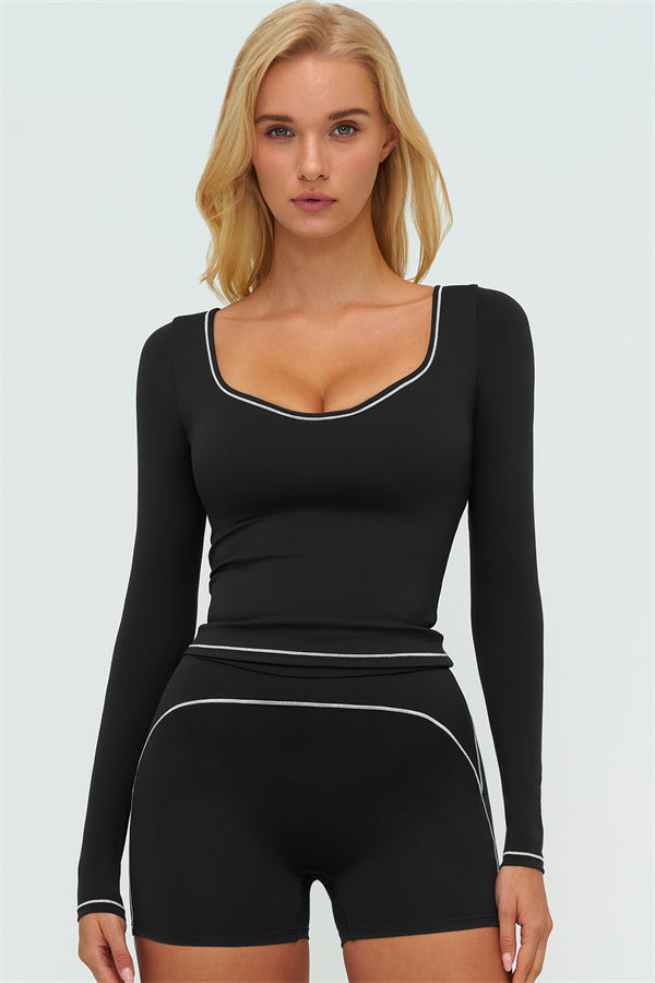 The Amara Long Sleeve T-shirt Shorts 2-Piece Set Black