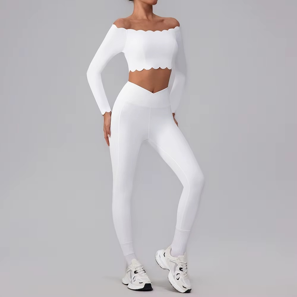 Scallop Off Shoulder Longsleeve Top & Leggings Set