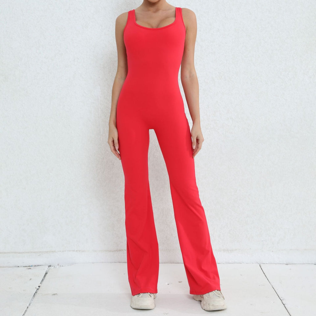 Scrunch V Back Flared Jumpsuit