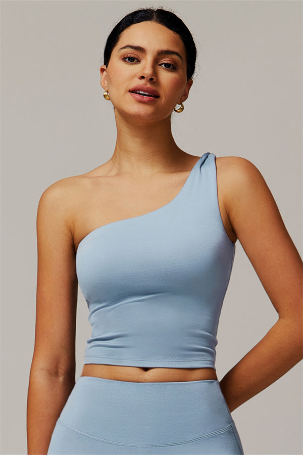The Luxe One-Shoulder Crop Top Cornflower