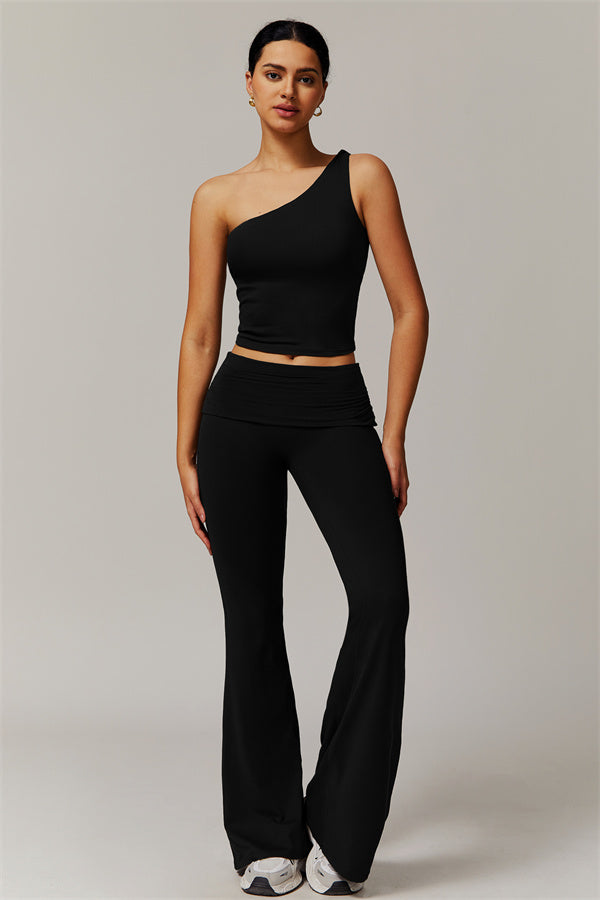 The Luxe One-Shoulder Crop Top Flared Leggings 2-Piece Set