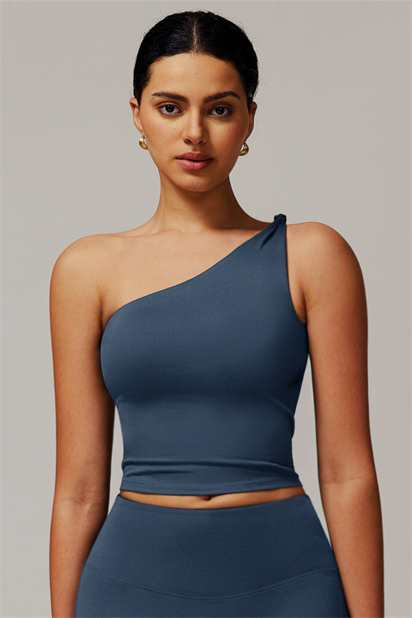 The Luxe One-Shoulder Crop Top Chambray