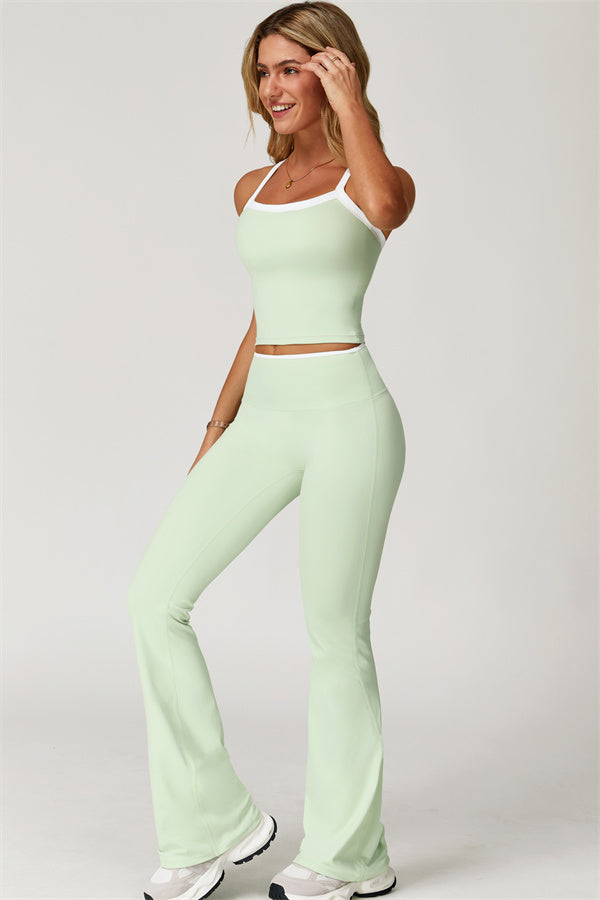 The Quest Cross Back Crop Top Flared Leggings 2-Piece Set