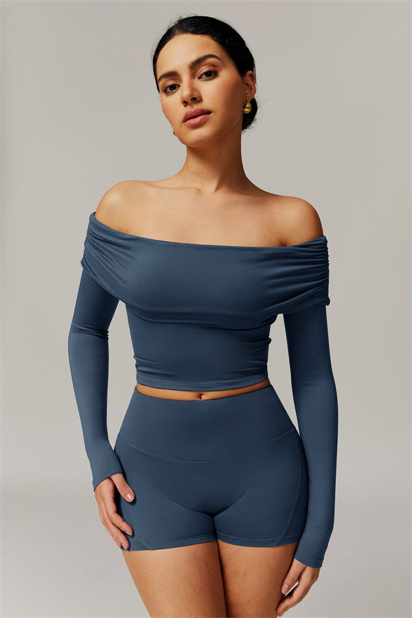 The Luxe Ruched Long Sleeve Off-Shoulder Top Shorts 2-Piece Set