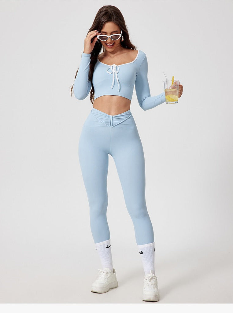 Leonor Crop Longsleeve Top & Leggings Set Blue