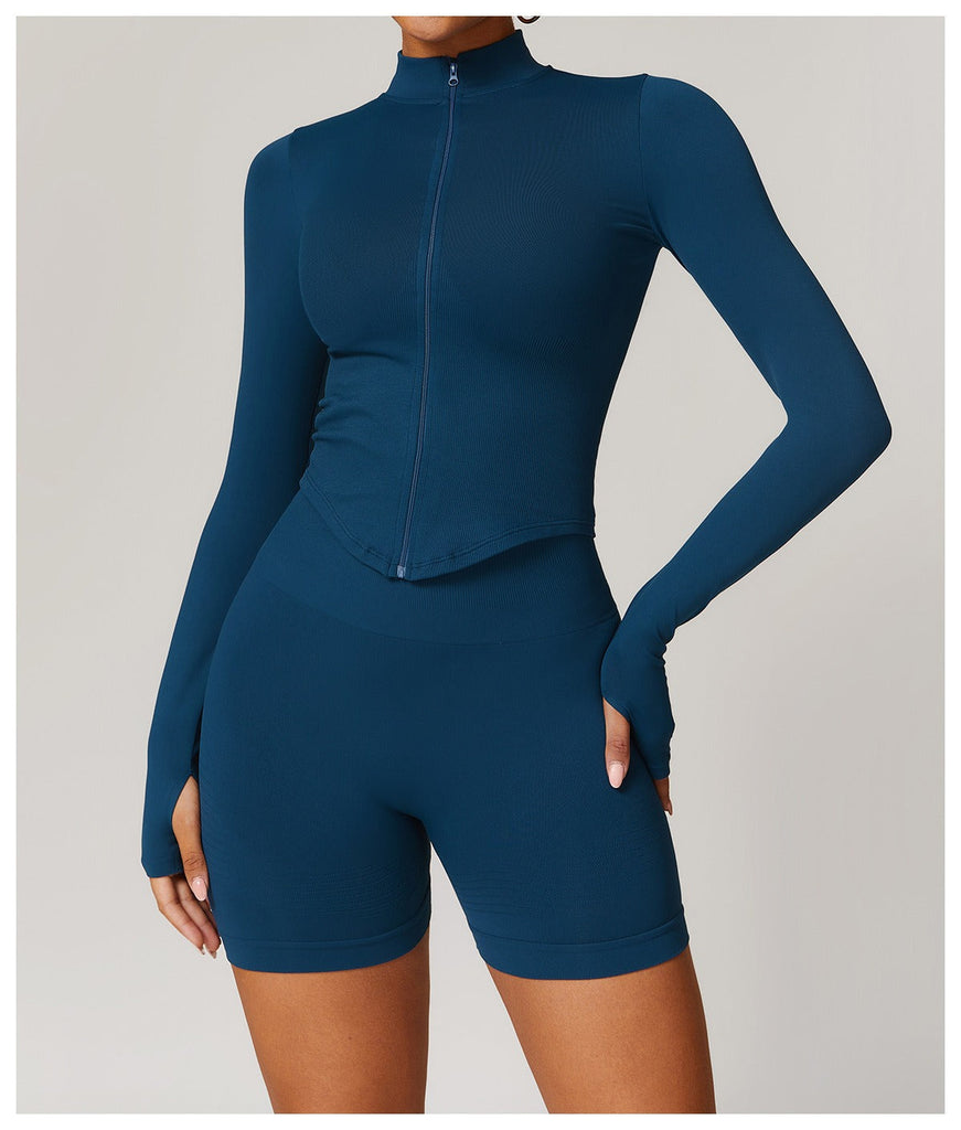 Blake Longsleeve Zip Top & Shorts Set Titanium blue