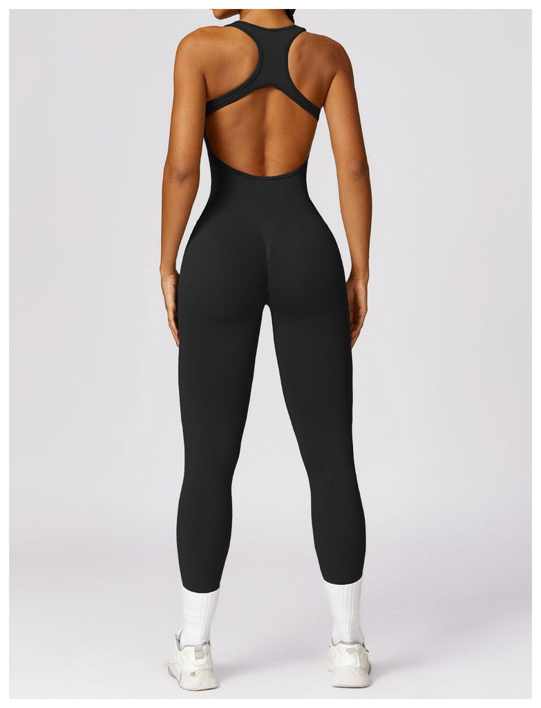 Mila Backless Racer Jumpsuit Black