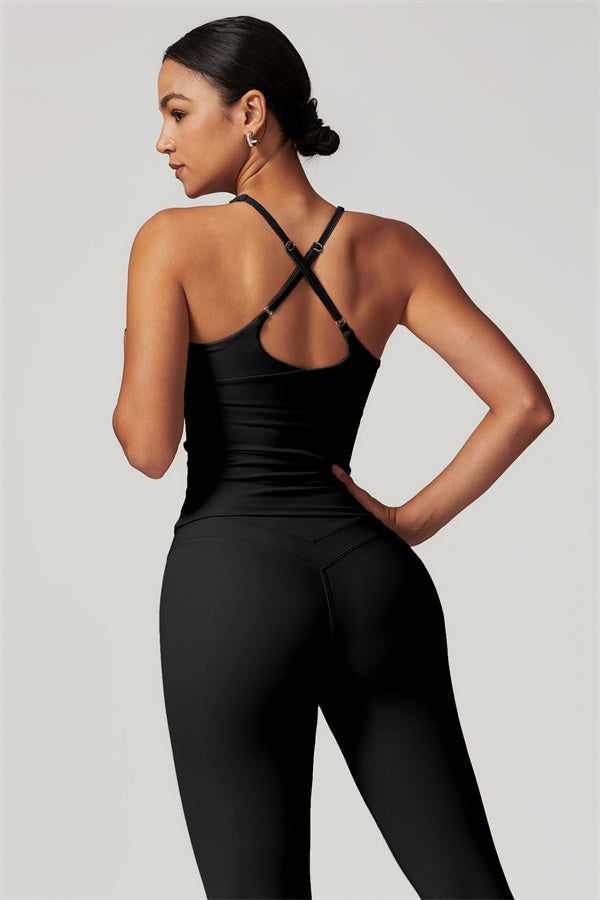 The Enigma Cross Back Vest Leggings 2-Piece Set Black