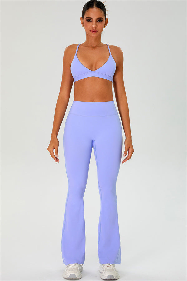 The Ember Sports Bra Crop Top Flared Leggings 3-Piece Set