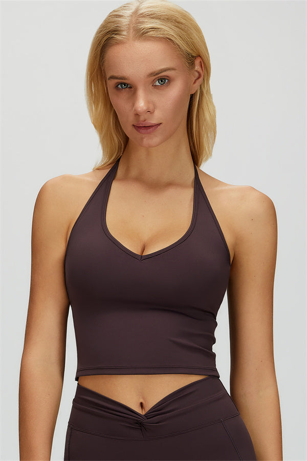 The Dreamy Halter Crop Top Purple Brown