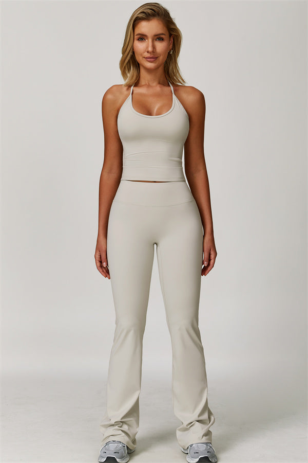 The Refresh Halter Crop Top Flared Leggings 2-Piece Set