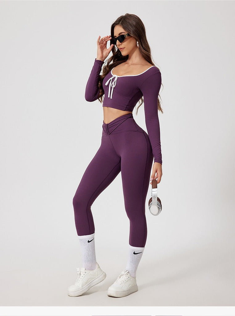 Leonor Crop Longsleeve Top & Leggings Set Plum