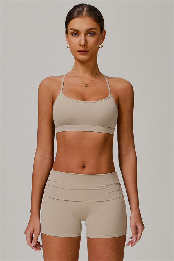 The Juno Star Sports Bra Shorts 2-Piece Set Camel