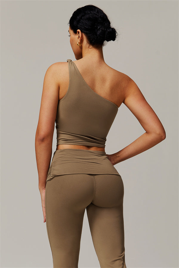 The Luxe One-Shoulder Crop Top Flared Leggings 2-Piece Set