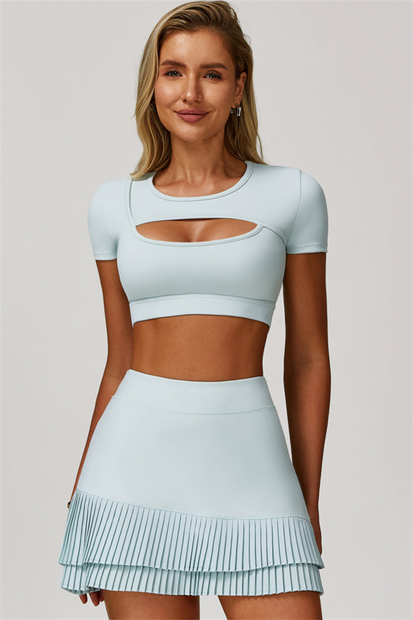 The Lavish Cut-out Crop Top Tennis Skirt 2-Piece Set Sea Mist