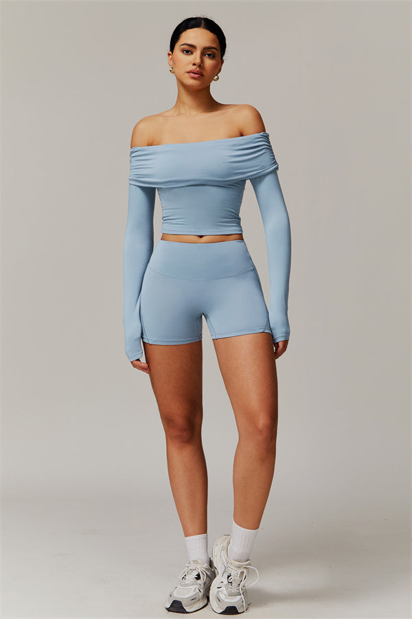 The Luxe Ruched Long Sleeve Off-Shoulder Top Shorts 2-Piece Set