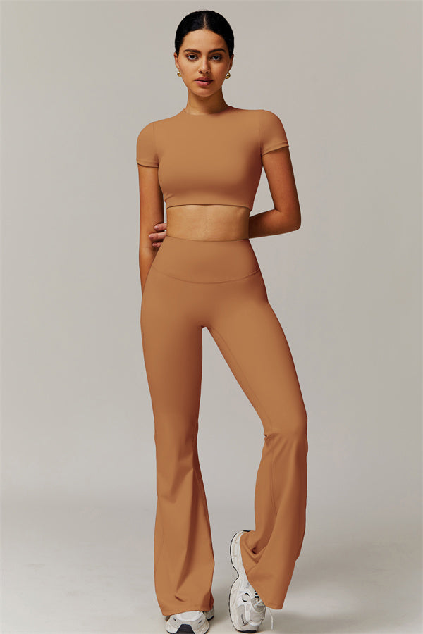 The Delicate Crop Top Flared Leggings 2-Piece Set Burning Sand