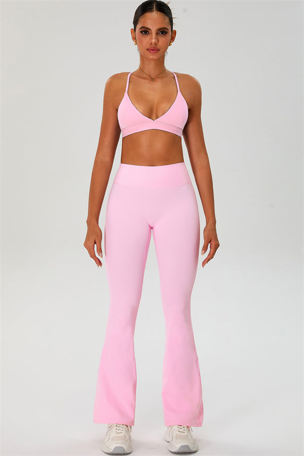 The Ember Sports Bra Crop Top Flared Leggings 3-Piece Set