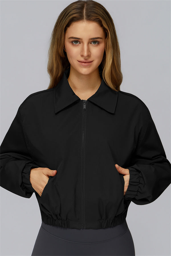 The Elle Form Crop Zip Jacket Black