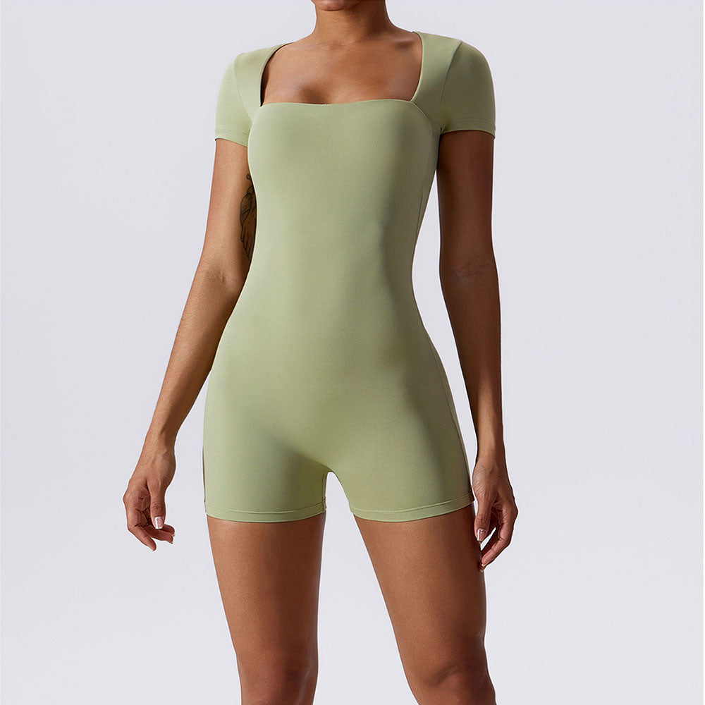 Square Double Lined Romper Olive