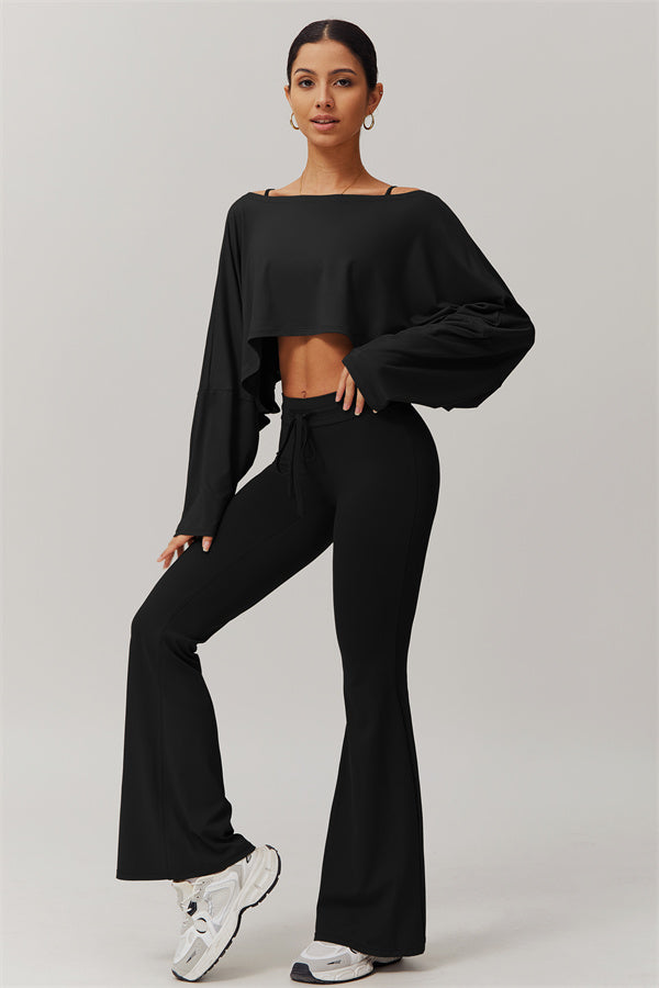 The Resonate Drift Cropped Pullover Flared Leggings 2-Piece Set