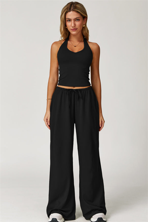 The Sprint Halter Tank Top Sweatpants 2-Piece Set Black