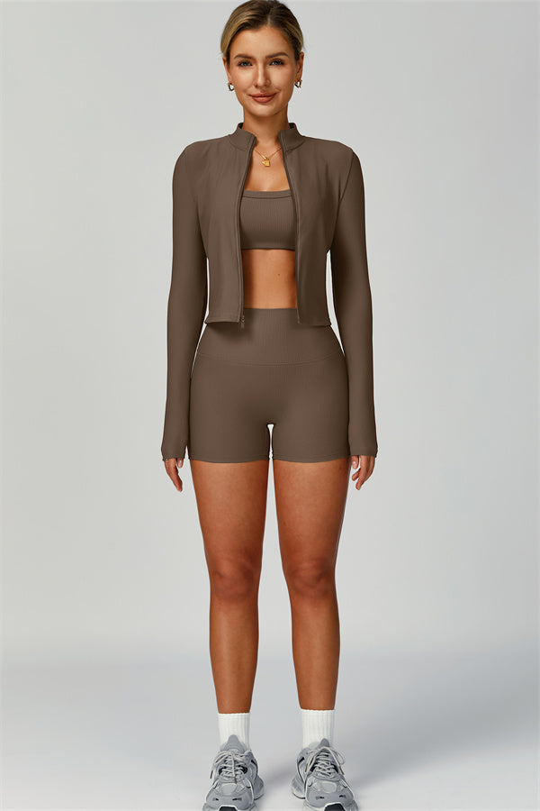 The Burst Jacket Sports Bra Shorts 3-Piece Set