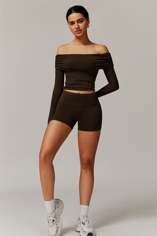The Luxe Ruched Long Sleeve Off-Shoulder Top Shorts 2-Piece Set