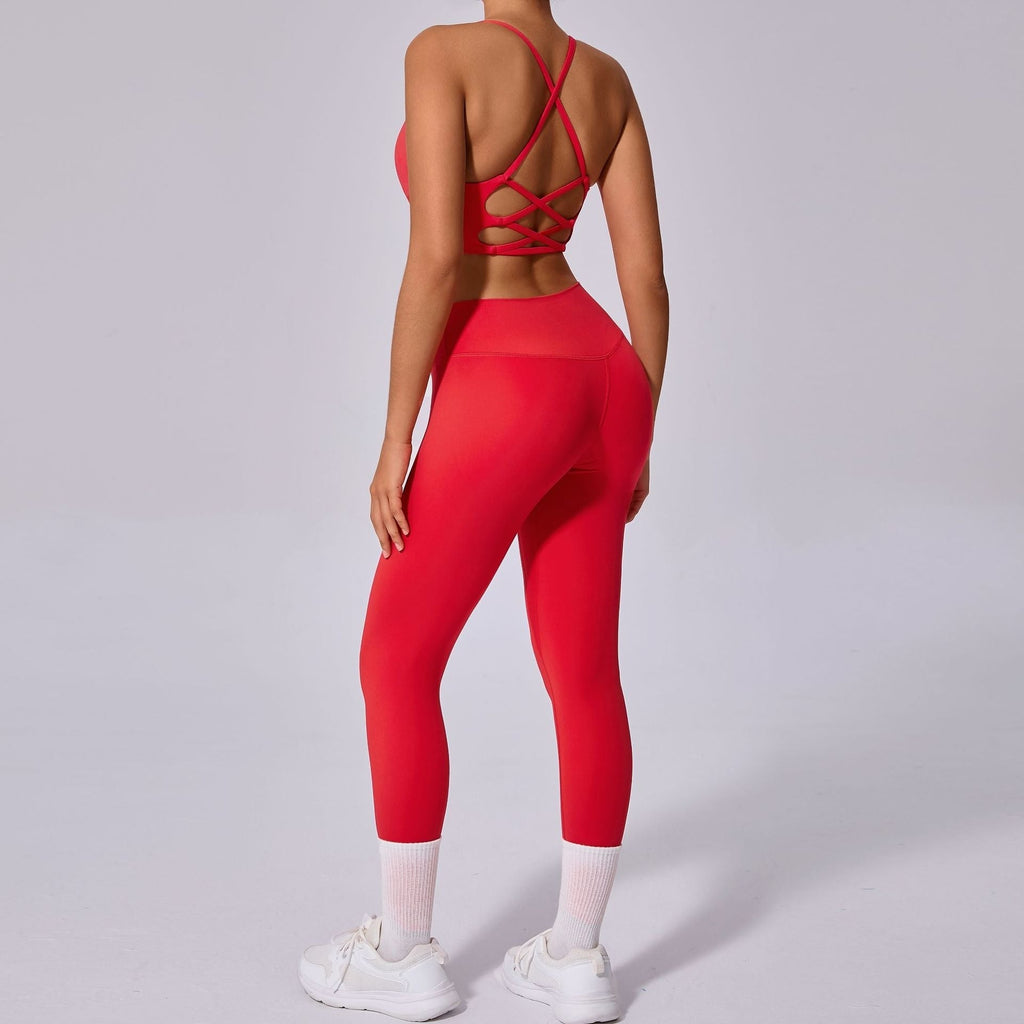Sylvia Cross Back Top & Leggings Set Red