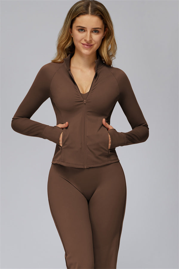The FlexCore Pure Zip Jacket Flared Leggings 2-Piece Set Roman Brown