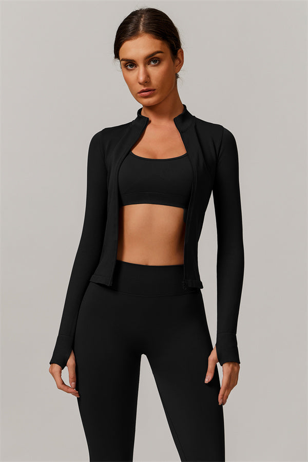 The Nova Luxe Jacket Sports Bra Leggings 3-Piece Set Black