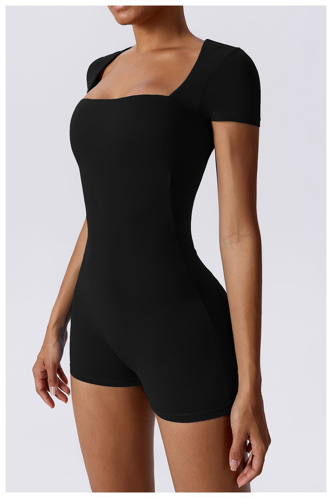 Square Double Lined Romper Black