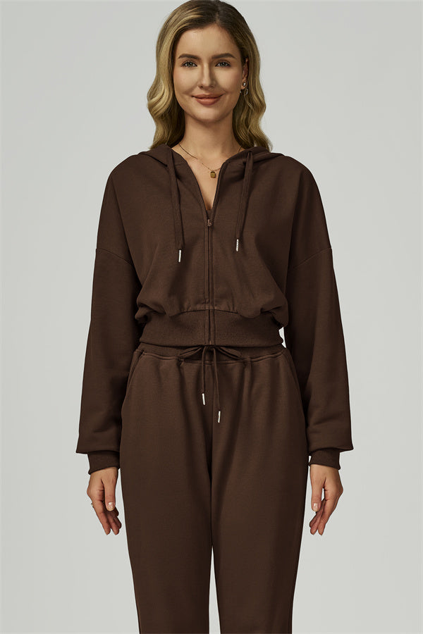 The FlexFit Crop Hoodie Pants 2-Piece Set Taupe