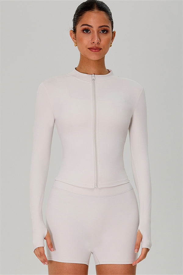 The Jewel Zip Jacket Shorts 2-Piece Set Pearl White