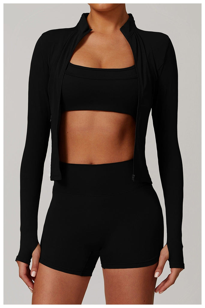 Marian Longsleeve Zip Top & Shorts Set Black