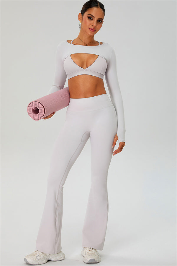 The Ember Sports Bra Crop Top Flared Leggings 3-Piece Set