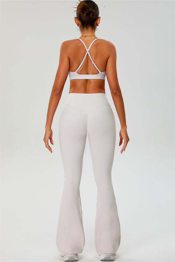 The Ember Sports Bra Crop Top Flared Leggings 3-Piece Set