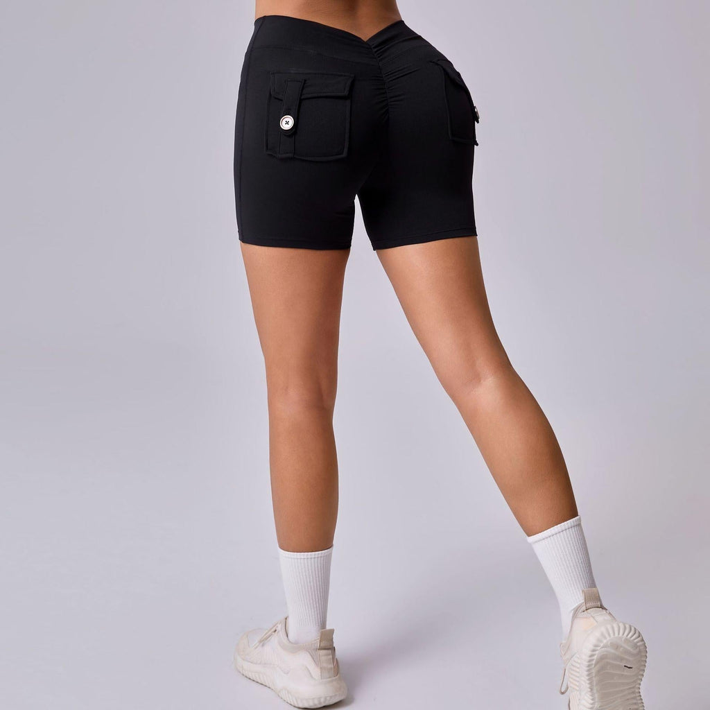 Winona Back Pockets Scrunch Shorts Black