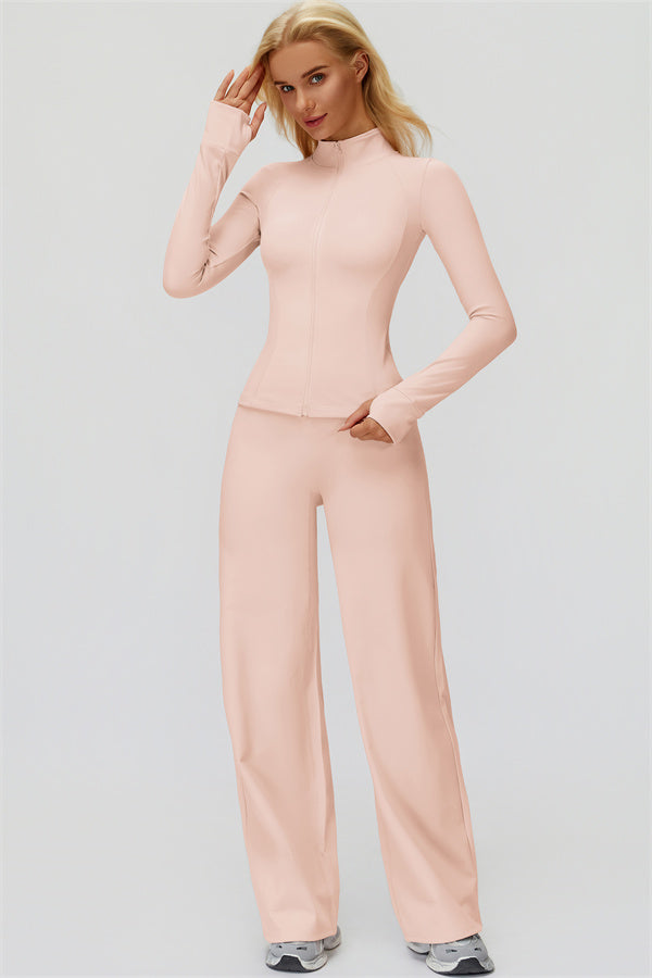 The FemmeFit Zip Jacket Straight Leg Pants 2-Piece Set