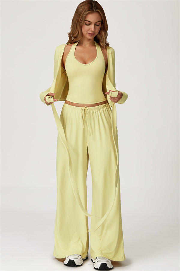 The Sprint Long Sleeve Crop Top Halter Tank Top Sweatpants 3-Piece Set